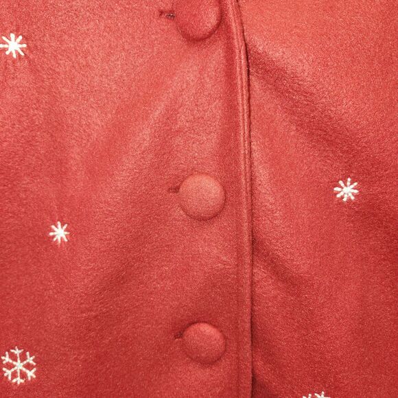 Winter Red Fleece Vest with Embroidered Snowmen Snowflakes Holiday Size XXL - Picture 3 of 10